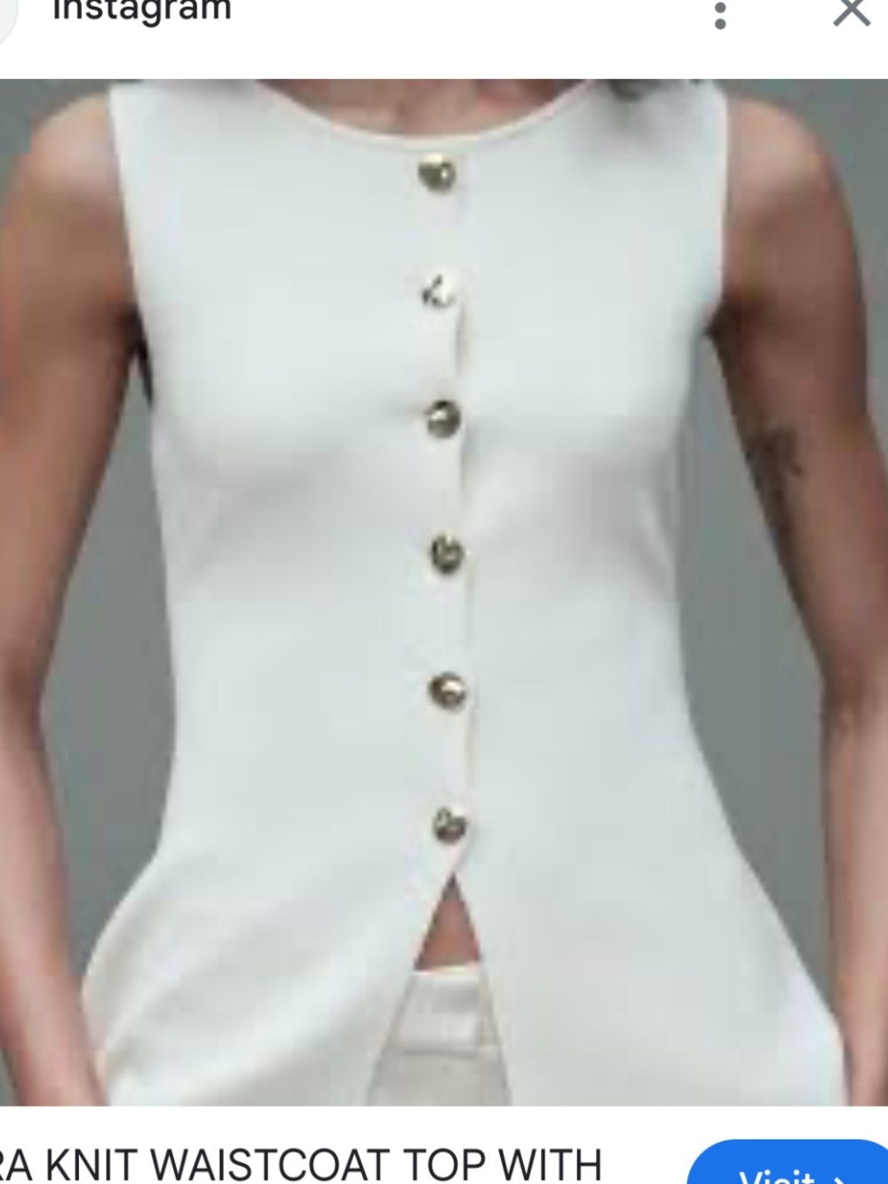 Zara Ivory Sleeveless Button-Front Knit Tank S